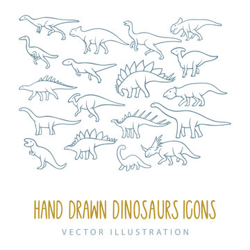 Dinosaur. Hand drawn dinosaurs vector illustrations collection. Different dinosaur sketch drawing. Part of set.