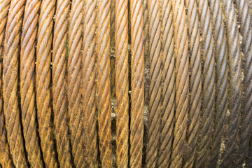 Close-up of heavy duty steel cable, steel wire or steel sling. Texture and background.