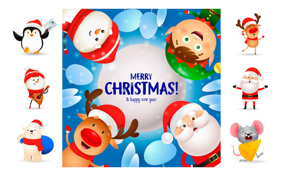 Merry Christmas and happy New Year card. Text with decorations can be used for invitation and greeting card. New Year concept