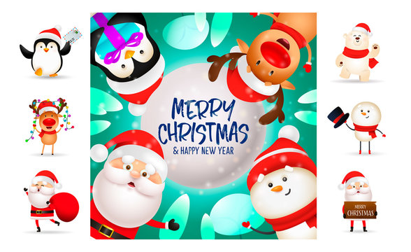 Merry Christmas and happy New Year colorful card. Text with decorations can be used for invitation and greeting card. New Year concept