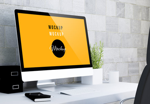 Computer Screen Mock Up on a Minimal Desk