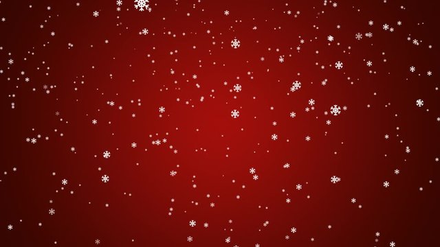 Small white abstract snowflakes slowly falling down on red gradient background - christmas, winter or new year template, loopable