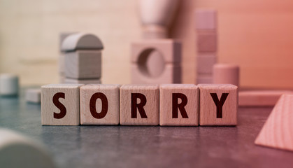 Word "Sorry" written with wooden blocks