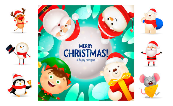 Merry Christmas and happy New Year postcard. Text with decorations can be used for invitation and greeting card. New Year concept
