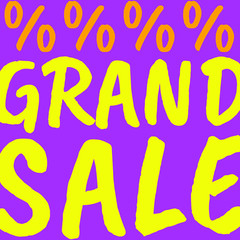 Grand sale vector banner with violet, orange and yellow colors.
