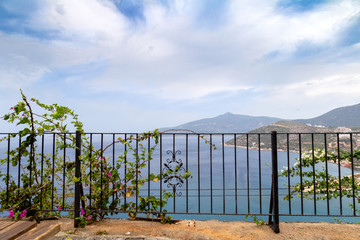 Wooden fence on the beach. Dalyan, Mugla, Turkey.