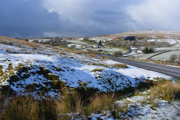 Fototapeta na wymiar view to Merrivale in winter, Dartmoor National Park, Devon, England