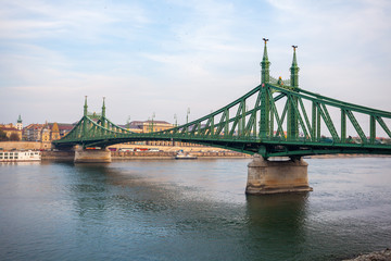 The Liberty Bridge in Budapest in Hungary, it connects Buda and Pest cities  across the  Danube river. shortest bridge in Budapest city.