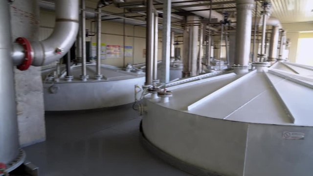 industrial storage tanks, Modern technological industrial equipment, bio ethanol factory, Rows of modern Stainless steel tanks in bio ethanol factory