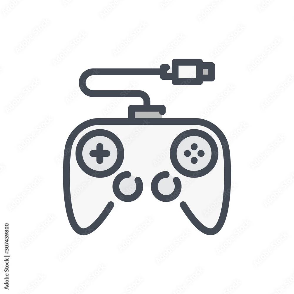 Poster gamepad color line icon. joystick and game controller vector outline colorful sign.