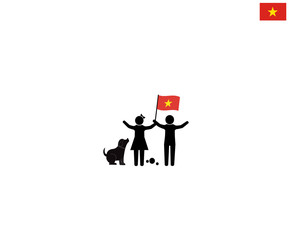 vietnamese children with  Socialist Republic of Vietnam national flag, future of vietnam concept, sign symbol background, vector illustration.