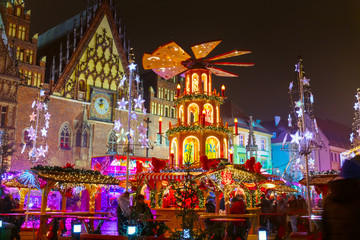 Advent in Wroclaw, Poland. Main Christmas Square in Wroclaw, Polish old city. Christmas time in...