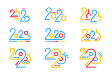2020 New Year logo set. Winter holiday lettering typography logotypes for New Year 2020 celebration