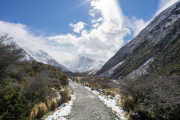 Mount cook covered by snow.View from Hooker Valley track.