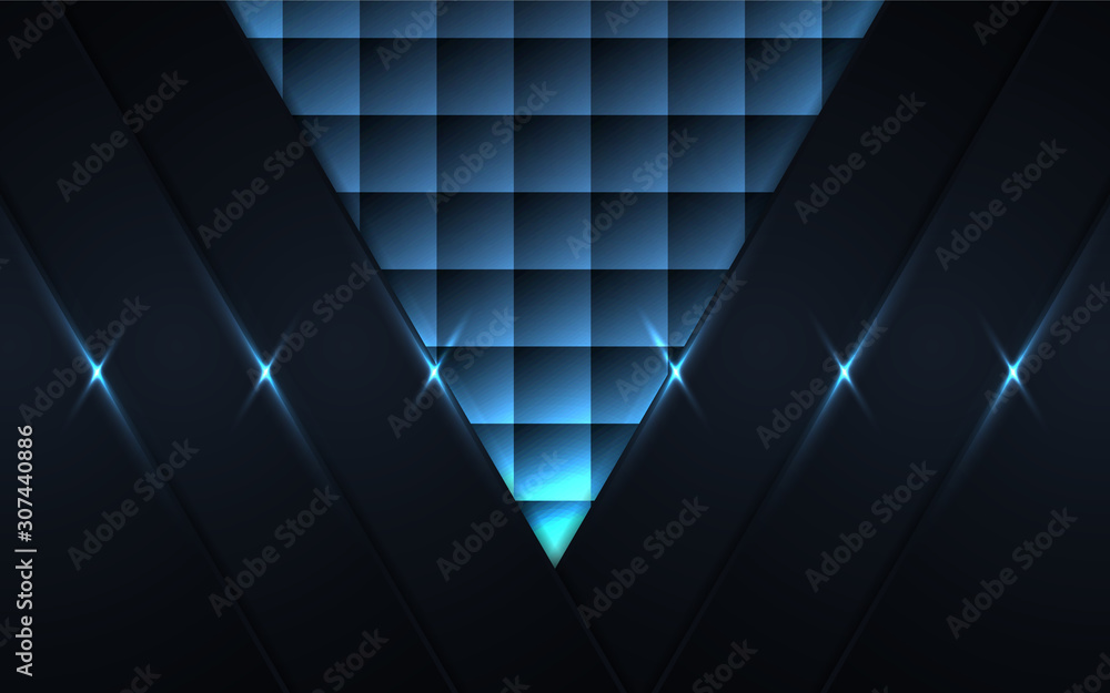 Poster abstract dark blue overlapping background a combination with light glitters and sparkle decoration. 