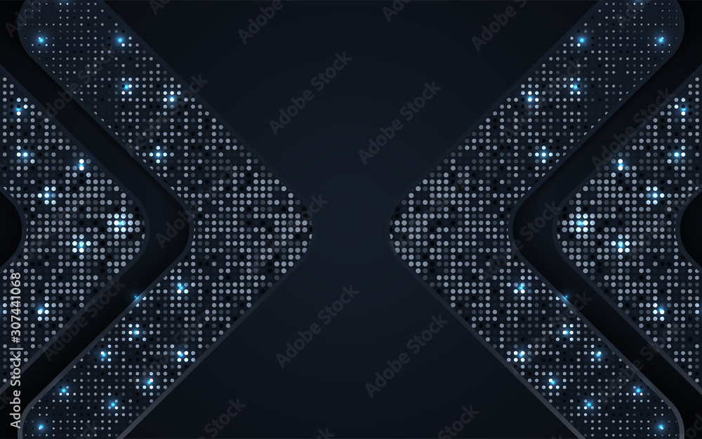 Poster abstract dark blue overlapping background a combination with light glitters and sparkle decoration. 