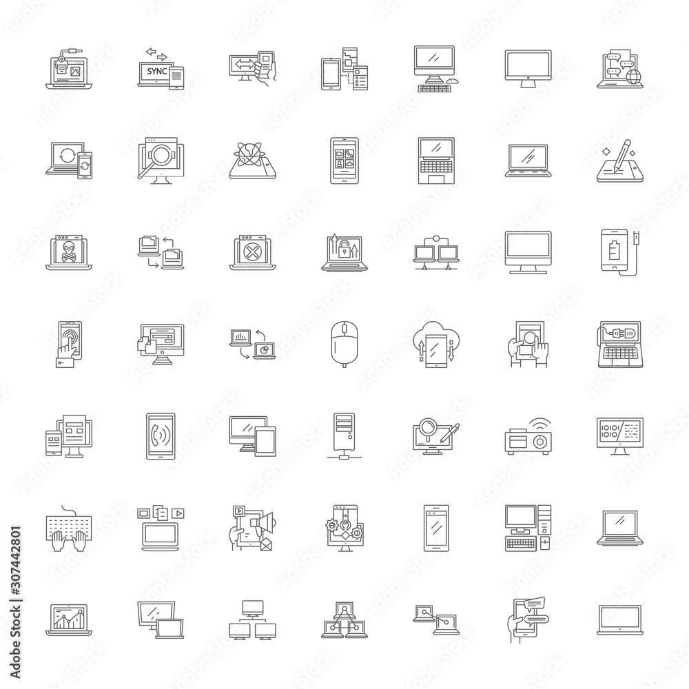 Wall mural desktop pc line icons, signs, symbols vector, linear illustration set