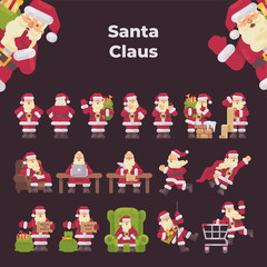 Santa Claus character collection. Christmas flat illustration