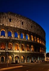 Fototapeta na wymiar A shot of the Colosseum At dusk during blue light
