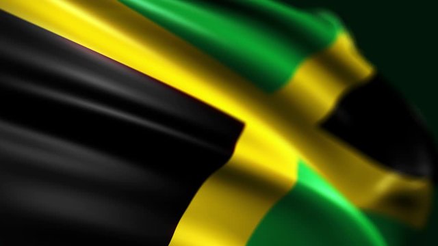 3d render. Flag of Jamaica flies in the wind. Seamless loop.