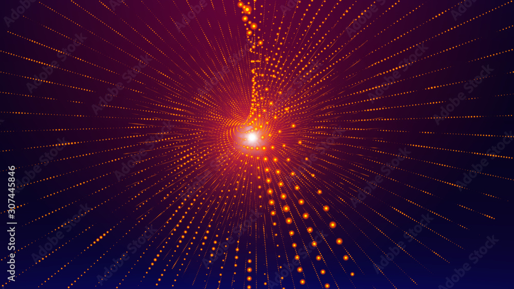 Poster abstract artistic orange dots lines spiral light pattern on red and blue background