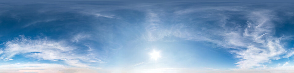 blue sky with beautiful cumulus clouds. Seamless hdri panorama 360 degrees angle view with zenith...