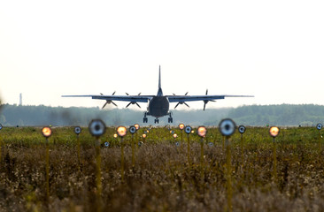 Propeller aircraft comes in to land