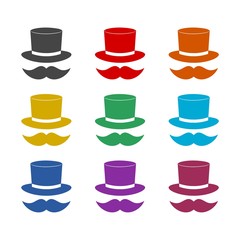 Top hat color icon set isolated on white background