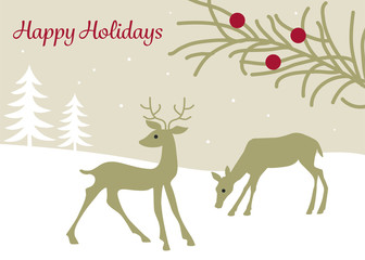 snowy winter scene with reindeer