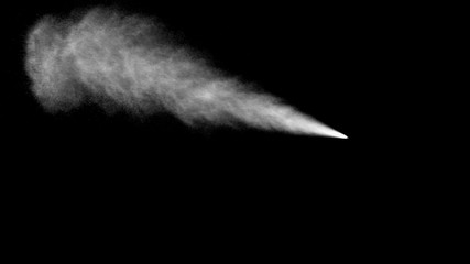 VFX plate photo of spray blast on black background, fountain of vaporized foam particles