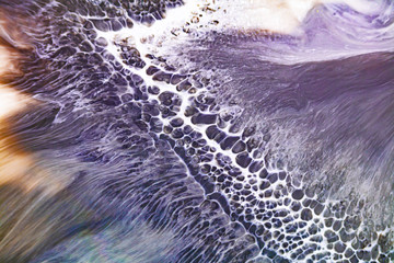 Color liquid mixing raster background. White fluid drops and foam splashes illustration. Abstract modern art. Acrylic and oil paint flow. Water splatters contemporary realistic backdrop.