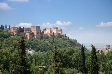 Fototapeta na wymiar View to Alhambra form Sacromonte village famous for its houses made in caves at the hill slopes, Granada, Spain