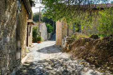 Street in the Cypriot village. Rural landscape.