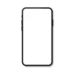 Black smart phone isolated on transparent background, smartphone blank screen, phone mockup, vector illustration.