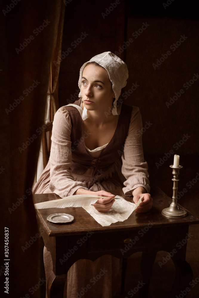 Wall mural Vermeer style woman with letter - Wall murals