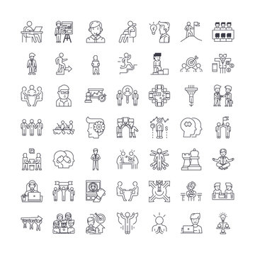 Management proccess line icons, signs, symbols vector, linear illustration set