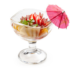 Ice cream with fruit and strawberry jam