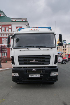 Saransk, Russia - October 04, 2019: A MAZ-6430 cab-over tractor unit.