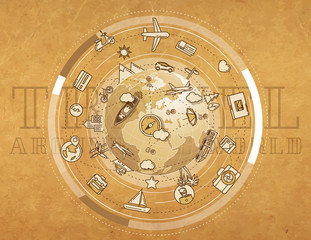 Travel around the world - detailed illustration for an advertising poster.