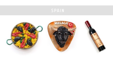 Souvenir (magnet) from Malaga (Spain) isolated on white background