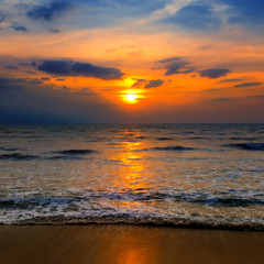 Beach of the sea and beautiful sunrise.