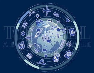 Detailed Illustration for promo poster - travel around the world.