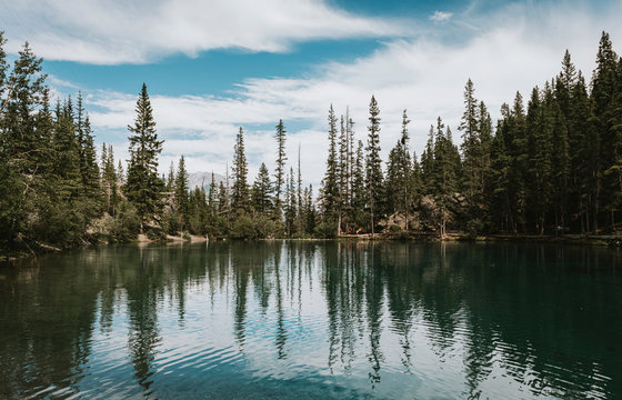 Scenic view of Grassi Lakes in Canmore, Alberta, Canada.