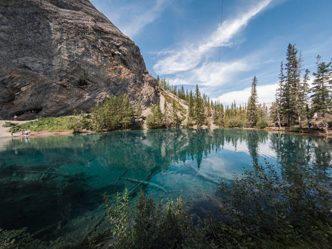 Scenic view of Grassi Lakes and mountains in Canmore, Alberta, Canada.