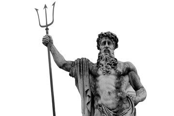 Fototapeta na wymiar The mighty god of the sea and oceans Neptune (Poseidon) The ancient statue isolated on white background.
