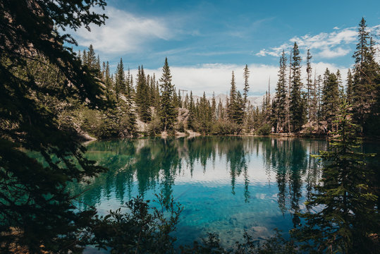 Scenic view of Grassi Lakes in Canmore, Alberta, Canada.