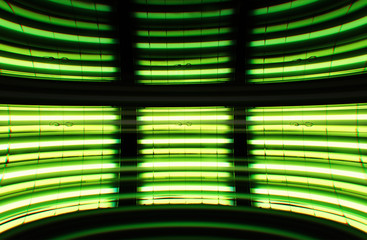 Futuristic curved green lamps with chromatic aberration