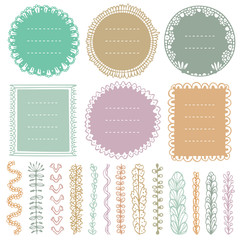 Set of doodle frames, vignettes, and dividers for bullet journal, notebook, diary, and planner isolated on white background.