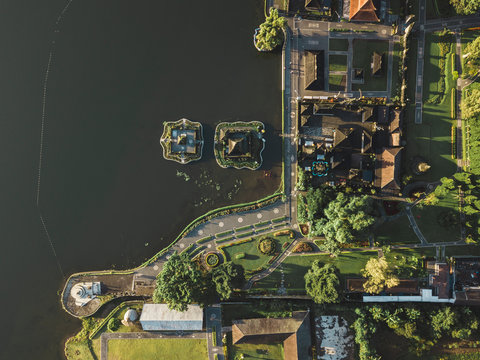 Aerial view of Temple Pura Ulun Danu, Baratan lake