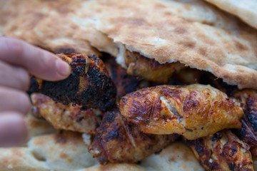 Chicken meat fried and bread
